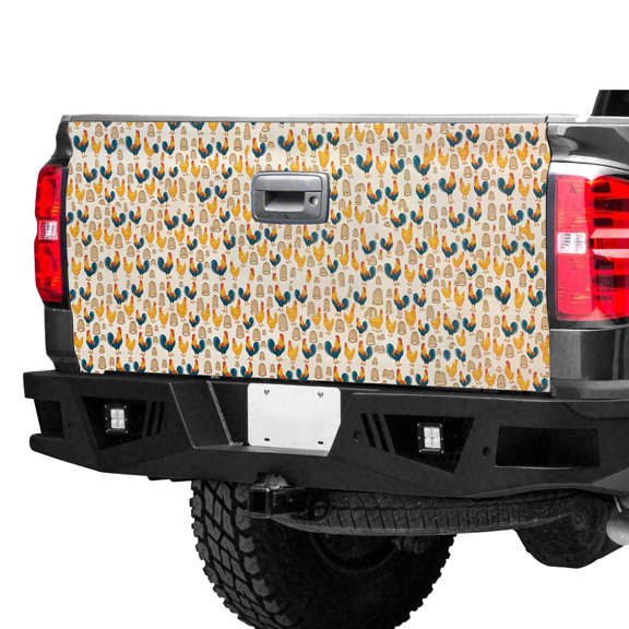 Chicken Farm Tailgate Wrap – Funny Rooster Hen Pattern Truck Tailgate Decal, Rustic Country Farm Pickup Tailgate Graphic