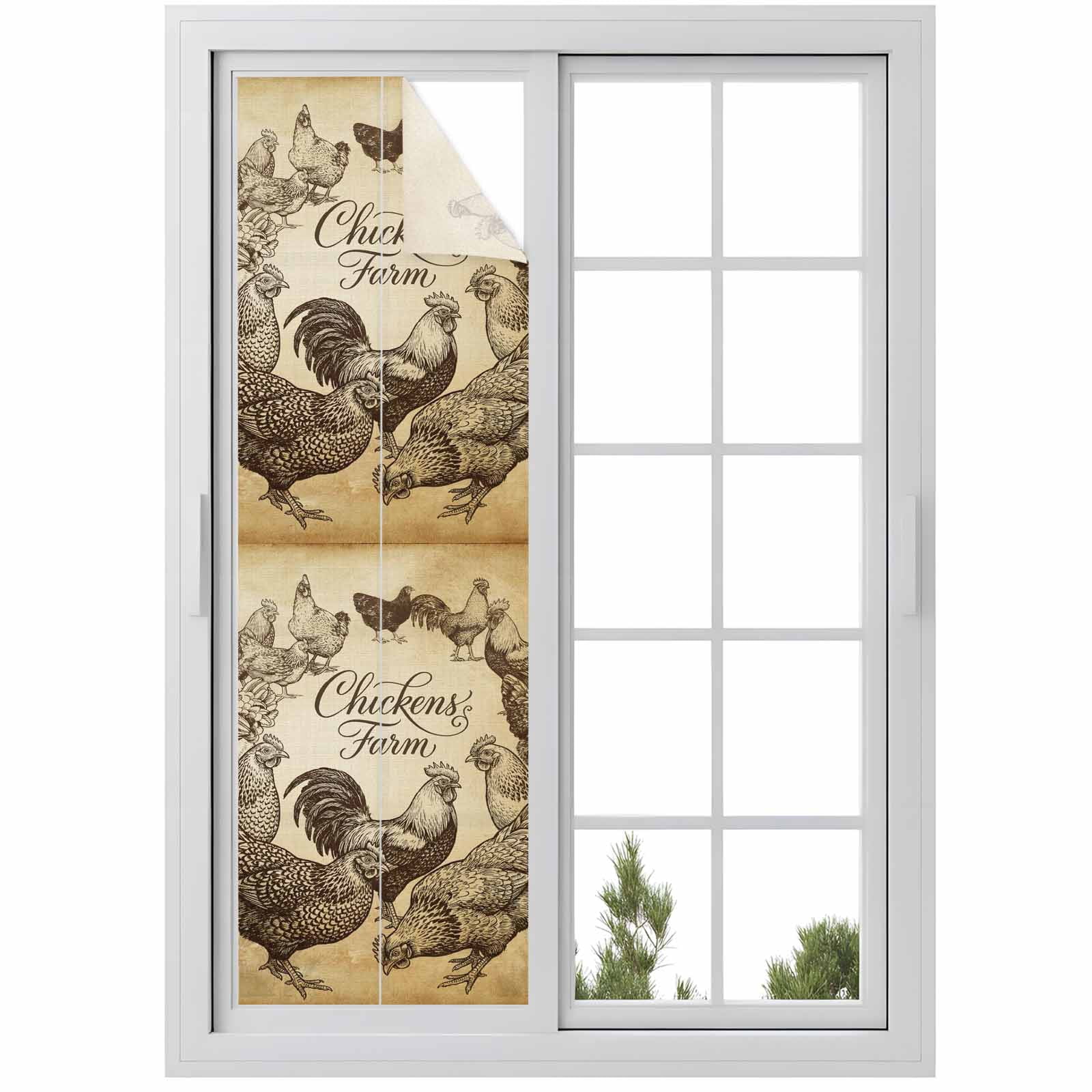 Chicken Farm Window Privacy Film, Country Rustic Rooster Hen Retro ...