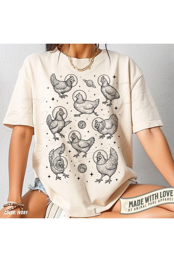 Chicken Farmer Shirt, Space Chickens Tee, Gift Chicken Mom Dad, Support Local Farmers Chicken Lover, Unisex Cotton T-Shirt, Sizes S-3XL