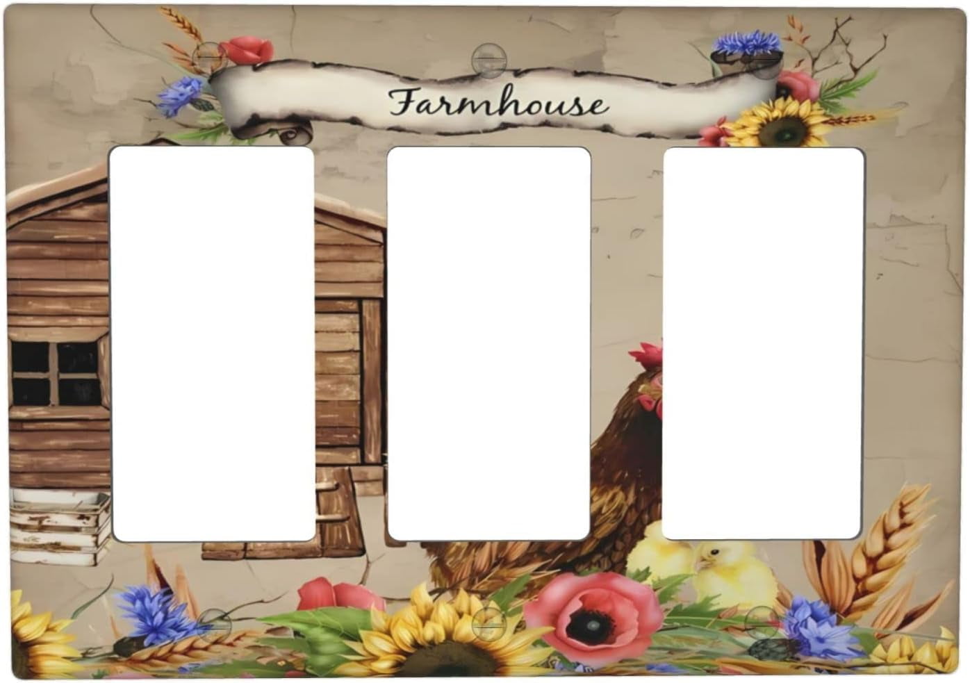 Farmhouse Cotton And Eucalyptus Bouquet Wood 1-Gang Single Device Decorator Wall Plate Decora Outlet Light Switch Cover GFCI Receptacle Faceplate Electrical For Bathroom Home Living Room