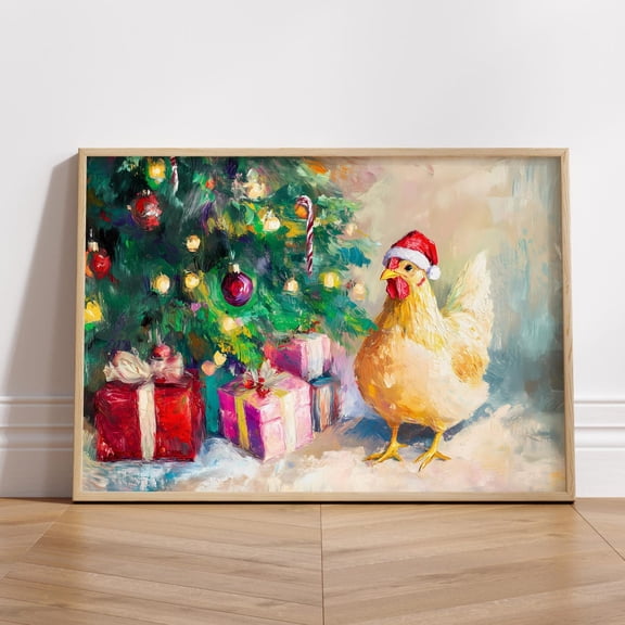 Chicken Farmhouse Tree Art : Hen Cottagecore Wall Decor, Rooster, F067 Unframed Paper Print