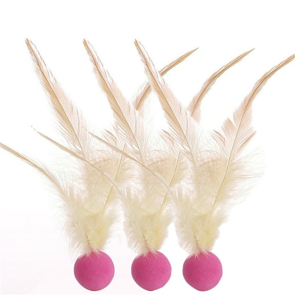 Chicken Feather Elastic Pet Ball 3 Pack, High Bouncing Rubber with Visual Tracking for Hunting Instinct, Safe Durable Toy for Cats and Dogs Indoor Outdoor