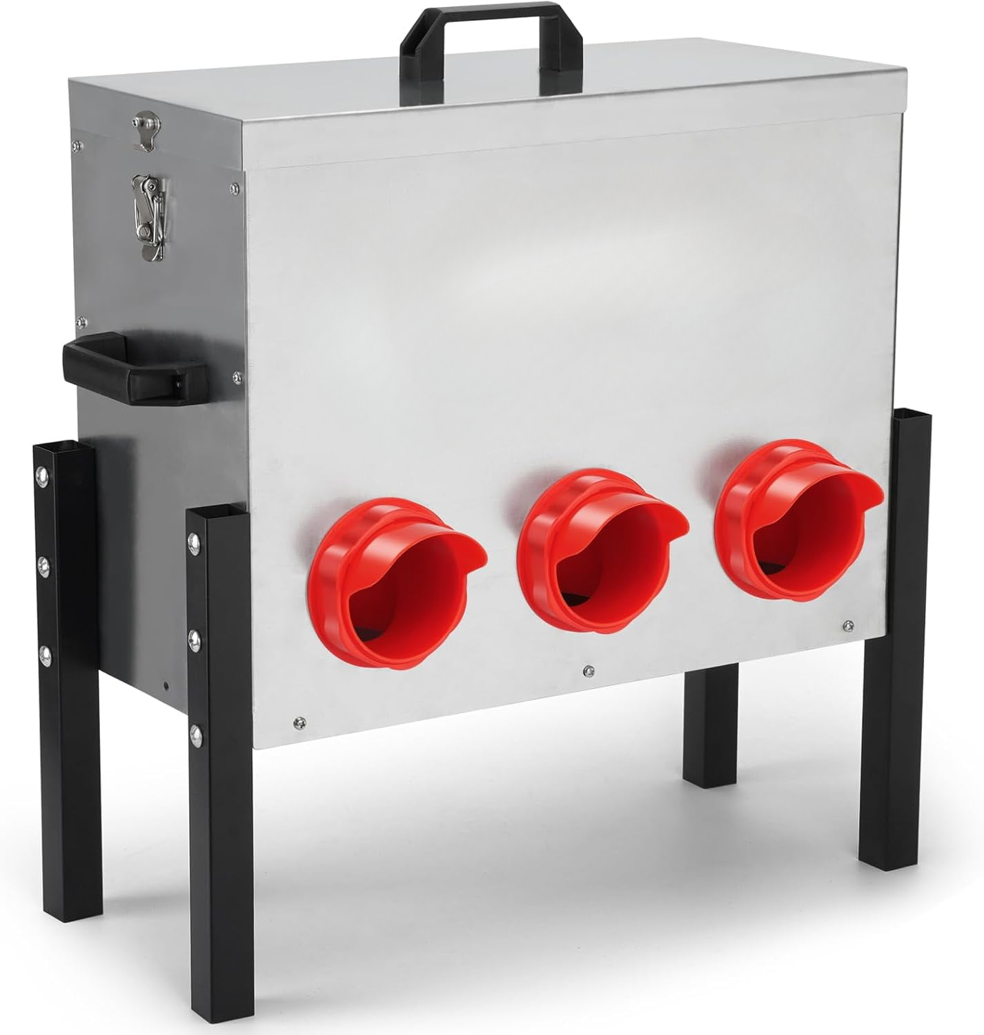 Chicken Feeder Box 30 lbs Galvanized Metal, 6 Feeding Ports, Comes with Metal Feeder Box Stands for Chickens, Ducks, Geese