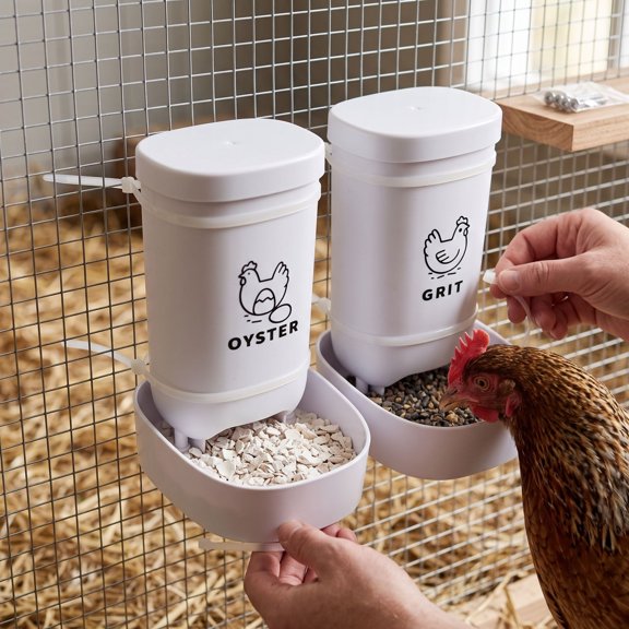 Chicken Feeder For Automatic Hanging Bars, Plastic Feed Trough Feeder, White Durable Feeder With Drainage Holes, 6x5 Inch Farm And Outdoor Use
