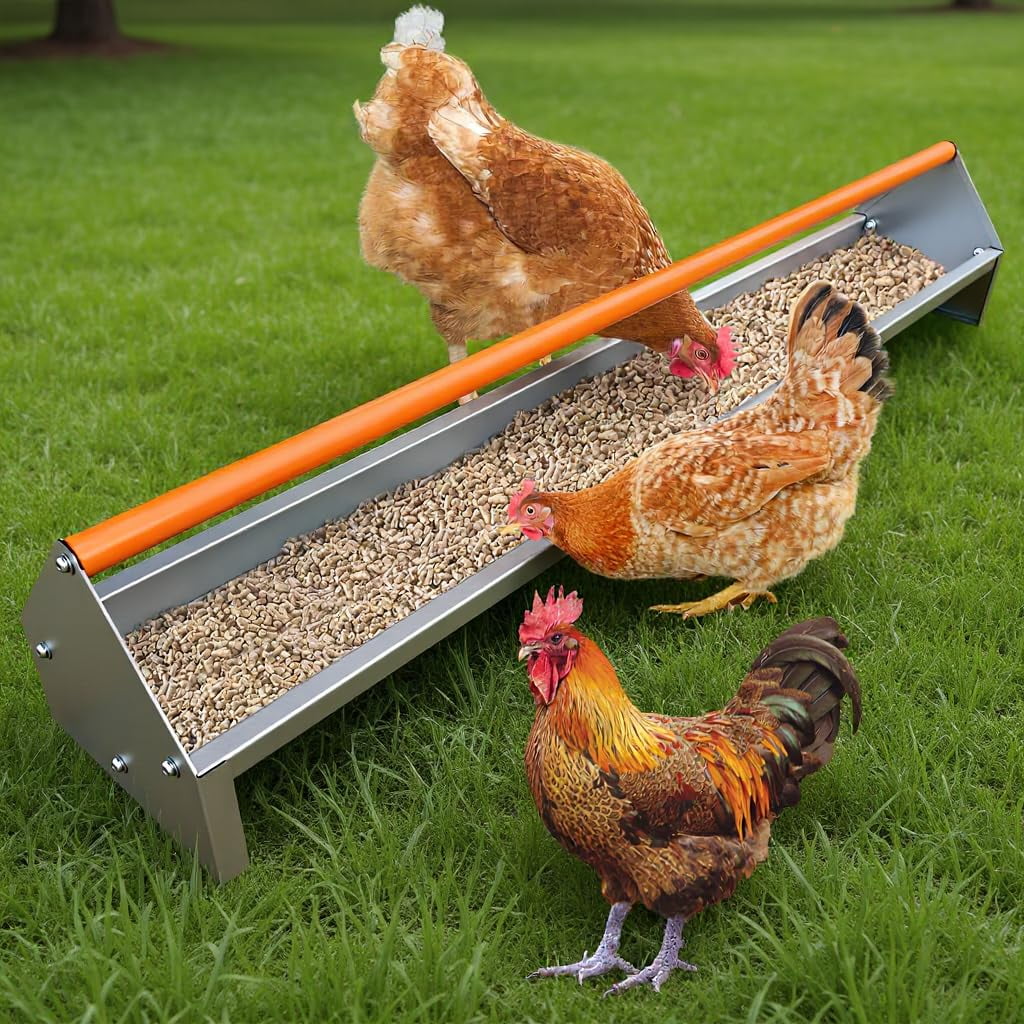Chicken Feeder Trough 45 Inch - Galvanized Steel Poultry Feeder with ...