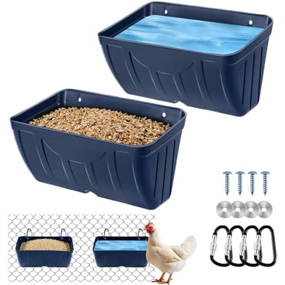 Chicken Feeder Waterer,Hanging Goat Feeders,5 Quart*2 Pack,Feeder Trough for Sheep Duck Poultry Dog, Fence Feeder Trough Livestock Feeding Container, Chicken Coop Accessories,Blue