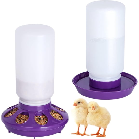 Chicken Feeder and Waterer Set - No Chick Starter Kit With 1L Water Feeder for Poultry and Chicks (Purple)