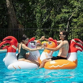 SCS Direct Chicken Fight Inflatable Pool Float Set - Includes 2 Giant Battle Ride-Ons - Flip Your Friends to Win! - Summer Fun