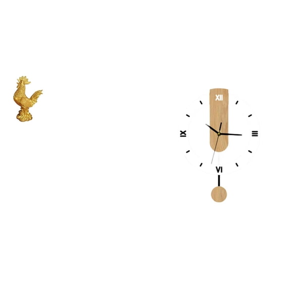 Chicken Figurine Rooster Sculpture Wall Clock Resin Quiet Large Size Decoration for Housewarming Bedroom