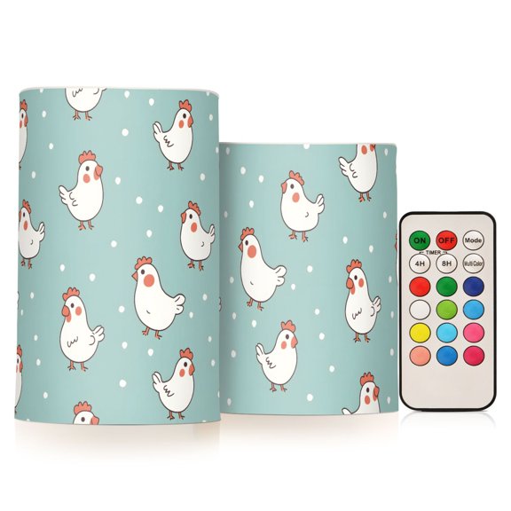 Chicken Flickering Flameless Candles Battery Operated with Remote Timer LED Pillar Candles Set of 2