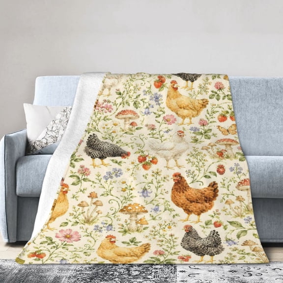 Chicken Floral Blanket Gift Throw Blanket Cottagecore Hen Mushroom Gift for Chicken Lovers Farmhouse Decor 50x40
