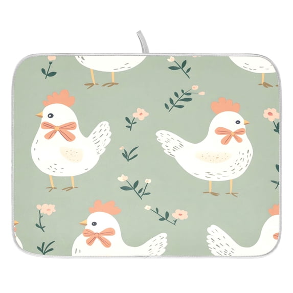 Chicken Flower Pattern Drying Dish Mat Quick Drying Absorbent Soft Durable for Kitchen 18" x 24"