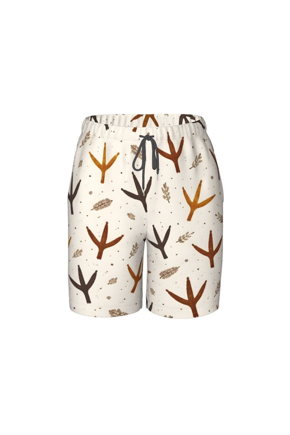 Chicken Footprint Pattern Beach Pants Teen Shorts with Mesh Lining and Drawstring