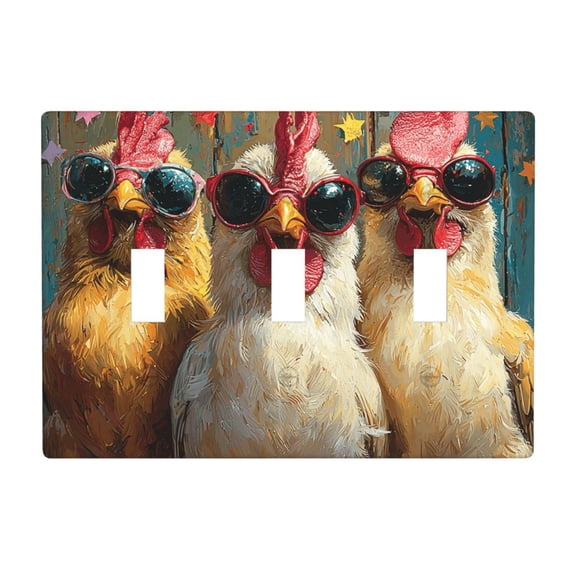 Chicken Funny Party 3 Gang Light Switch Cover Decorative Triple Toggle Wall Plate for Kitchen Bedroom Bathroom Living Room Decor