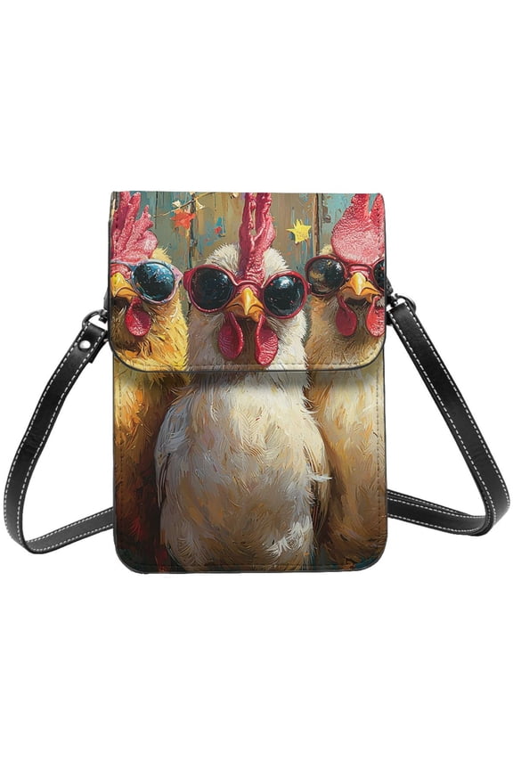 Chicken Funny Party Cell Phone Purse Small Crossbody Bag with Strap Credit Card Slots Leather Shoulder Wallet for Women