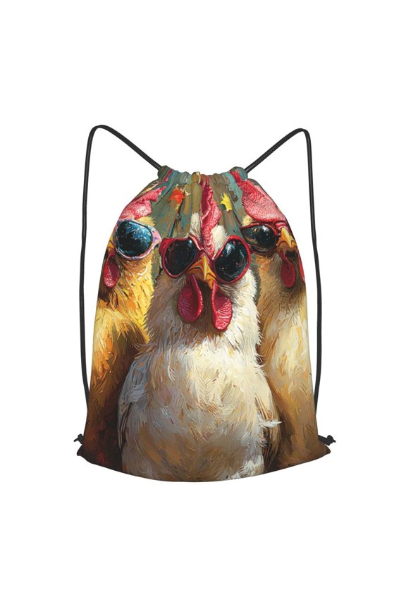 Chicken Funny Party Drawstring Backpack Gym String Bag Sports Sackpack Cinch Sack, Small