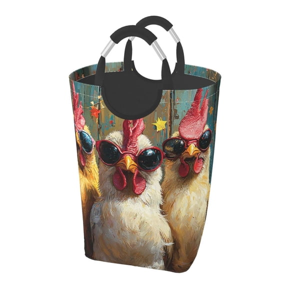Chicken Funny Party Laundry Bag with Handle - Foldable Dirty Clothes Hamper Collapsible Storage Bin