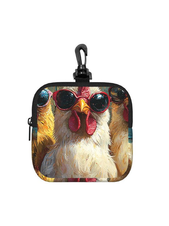 Chicken Funny Party Square Gear Pouch with Lobster Clasp Waterproof Tech Accessory Organizer, Key & Coin Case