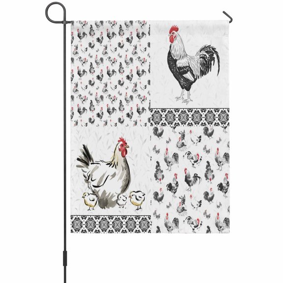 Chicken Garden Flag 12x18 Inch Rustic Rooster Hen Floral Black Farm Animal Double Sided Outdoor Garden Flags Welcome House Flag Decorative Yard Flags for Outside Holiday Decoration