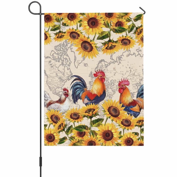 Chicken Garden Flags For Outdoor, Sunflower Map Small Double Side Yard Flags Weather Proof Garden Decor for Lawn Outside Holiday 12 x 18 Inches
