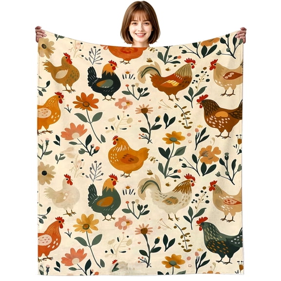 Chicken Gift for Women Chicken Lovers Stuff Cute Floral Chickens Print Throw Blanket Soft Lightweight Plush Bedding Chickens Blanket for Women Men Adults Sofa Couch Bedroom Home Decoration 50"X40"