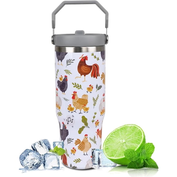 Chicken Gifts: 30 oz Tumbler with Handle & Flip Straw - Crazy Chicken Lady Gift