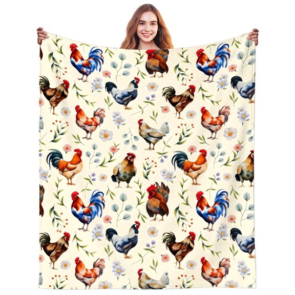 Chicken Gifts Blanket for Women Chicken Lovers Stuff Floral Chickens Blanket Throw Plush Cozy Soft Flannel Bedding Flower Chickens Gifts for Women Adults Sofa Couch Bed Room Decor 60"X50"