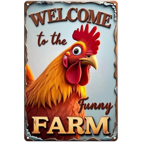 Chicken Gifts Rooster Décor Welcome To The Funny Farm Rustic Tin Sign For Home Farm Chicken Coop Decor 6x8 Inch