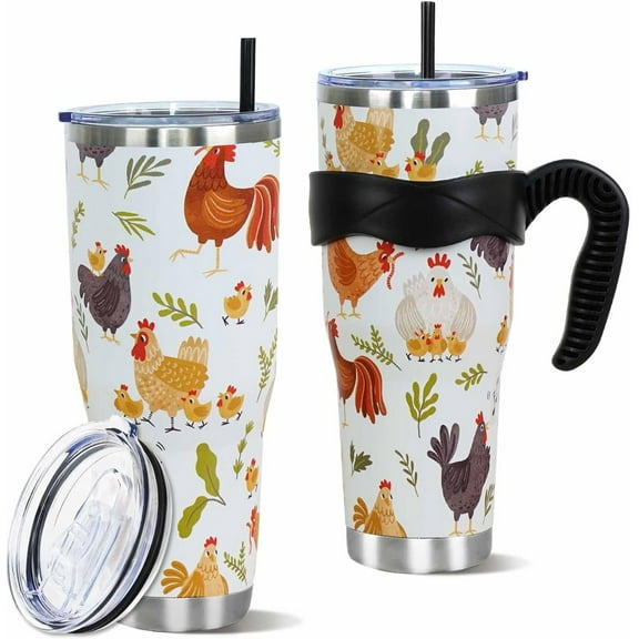 Chicken Gifts for Women 40 oz Tumbler with Handle and Straw Chicken InsulatedStainless Steel Coffee Travel Mug 40 oz Chicken Cups Water Bottle Gifts for Chicken Loves
