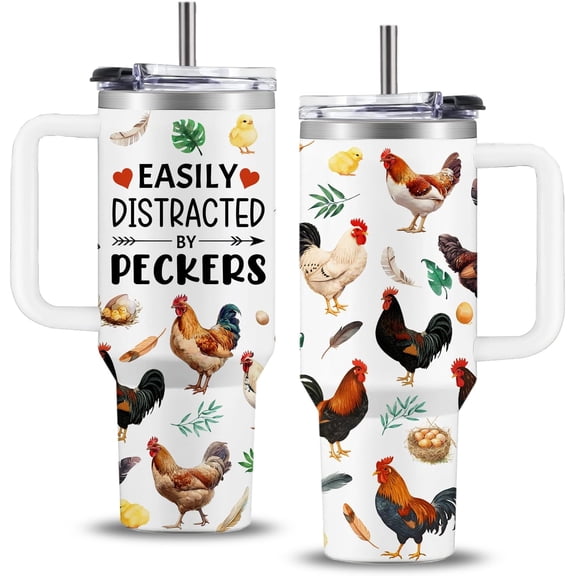 Chicken Gifts for Women, Chicken Gifts for Chickens Lovers, Easily Distracted By Peckers Tumbler 40oz, Birthday Christmas Chickens Themed Gift for Lady Girl