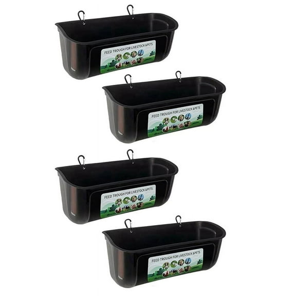 Chicken Goat Hanging Fence Feeder, Water Trough for Deer Duck Dog and Piglets, Goose Waterer Trough Black 4 Pack