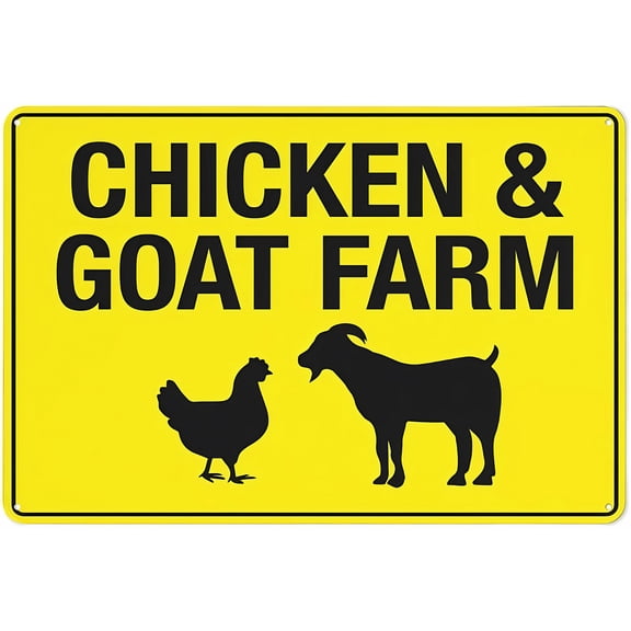 Chicken & Goats Farm Bright Yellow Safe Sign 8"x12" - Outdoor Use for Home Business, Farm Animal Identification