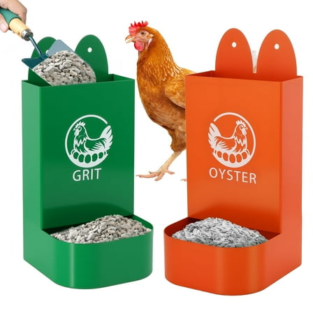 Chicken Grit and Oyster Shell Feeder for Hens – US Patent Pending – Heavy-Duty Metal Chicken Feeder with Rounded Edges – Chicken Coop Accessories Improve Eggshell Quality and Hen Health