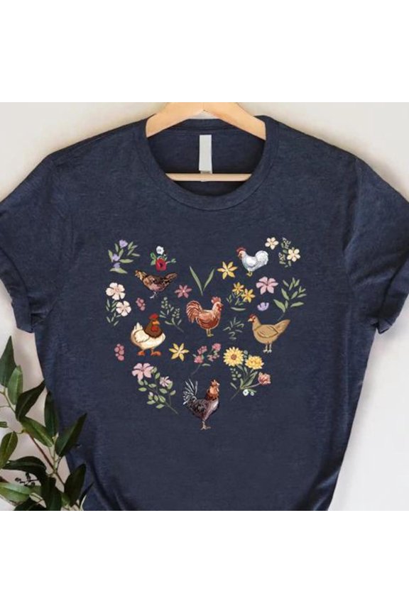 Chicken Heart Shirt, Mothers Day Gift T-Shirt, Wildflower Tee, Boho Chicken Lover Shirt, Floral Farm Animal Shirt, Farmer Chick Gift Shirt TSHIRT All Size S-5XL
