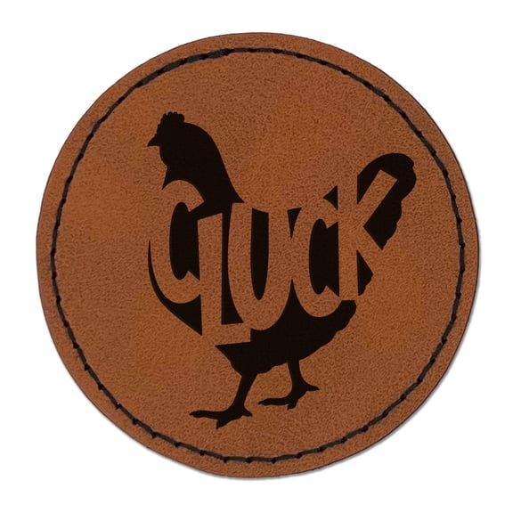 Chicken Hen Cluck Farm Animal 2.5" Faux Leather Round Engraved Iron-On Patch - Brown