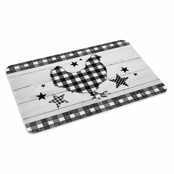 Chicken Hen Doormat Outdoor Entrance 24"x36", Rooster Animals Farmhouse Plaid Country White Wooden Absorb Dirt Door Mats, Non-Slip Rubber Backing Floor Mats Indoor, Low-Profile Front Door Rugs