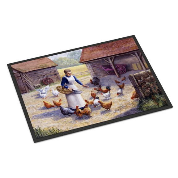 Chicken Hen Feeding Time Doormat 18x27