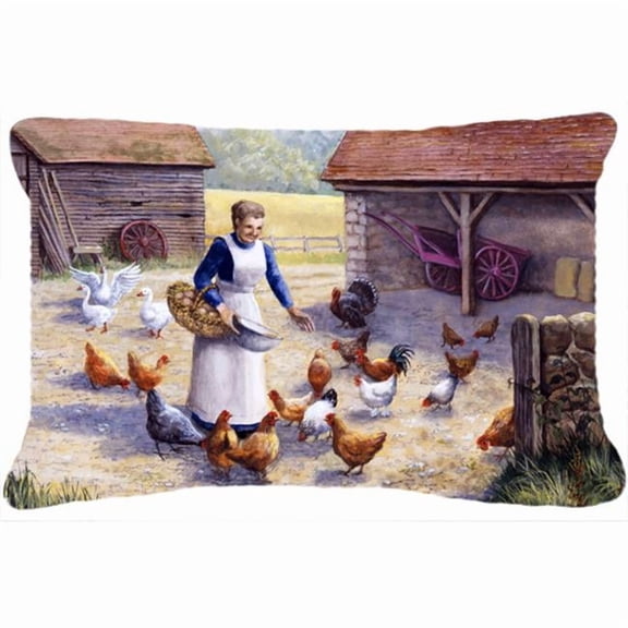 Chicken Hen Feeding Time Fabric Decorative Pillow
