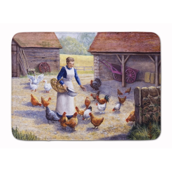 Chicken Hen Feeding Time Machine Washable Memory Foam Mat
