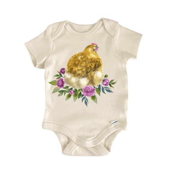 Chicken Hen Purple Floral Newborn Baby Bodysuit