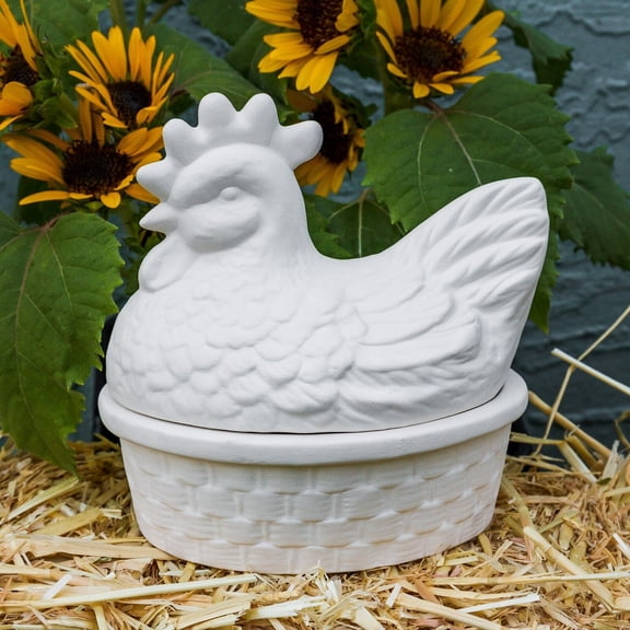 Chicken Hen Rooster Box 6" IN STOCK Ceramic Bisque Ready To Paint Pottery