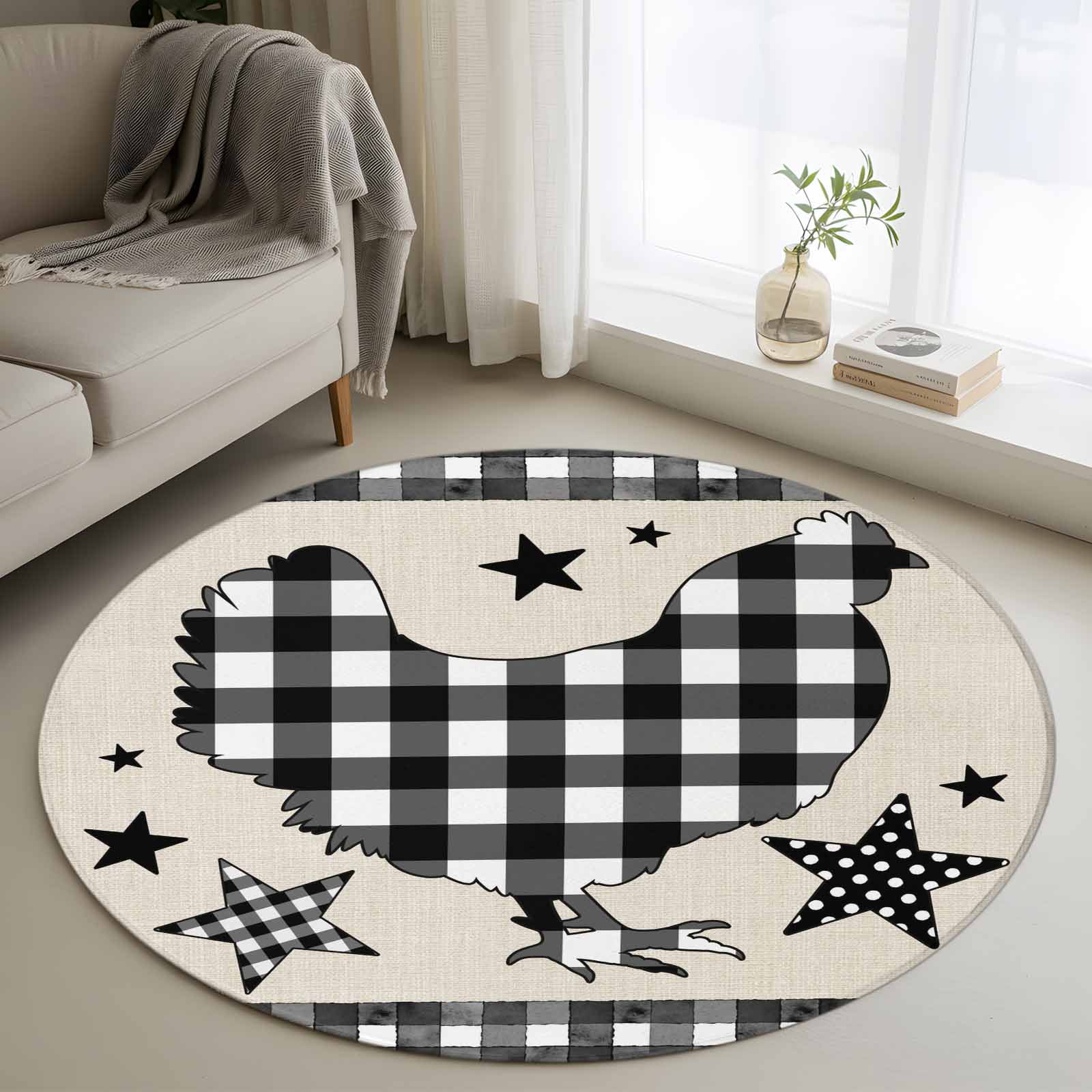 Chicken Hen Round Rug 3ft Washable Circle Entryway Rugs Non Slip ...
