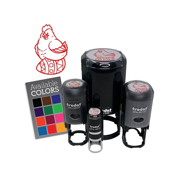 Chicken Hen Sitting On Easter Egg Self-Inking Rubber Stamp Ink Stamper for Stamping Crafting Planners - 1/2 Inch Mini - Yellow Ink