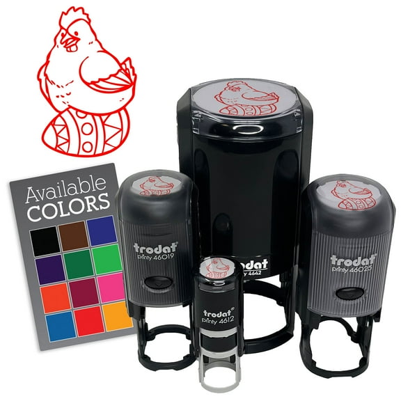 Chicken Hen Sitting On Easter Egg Self-Inking Rubber Stamp Ink Stamper for Stamping Crafting Planners - Black Ink - Mini 1/2 Inch