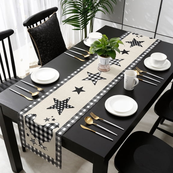 Chicken Hen Table Runner 36 Inches Small - Rooster Animals Farmhouse White Black Plaid Vintage Kitchen Dining Burlap Linen Tablerunner for Small/Round/Square/Wedding/Coffee/Dining Table Party 13 x 36