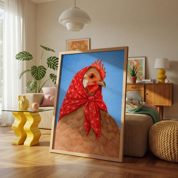 Chicken Hen With Headscarf Farmhouse Animal Portrait Portrait Decor Unframed Paper Print