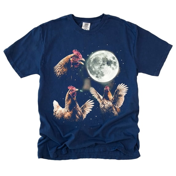 Chicken Howling at the Full Moon Graphic T-Shirt, Vintage 90s Retro Farm Hen Galaxy Tee, Funny Chicken Lover Gift