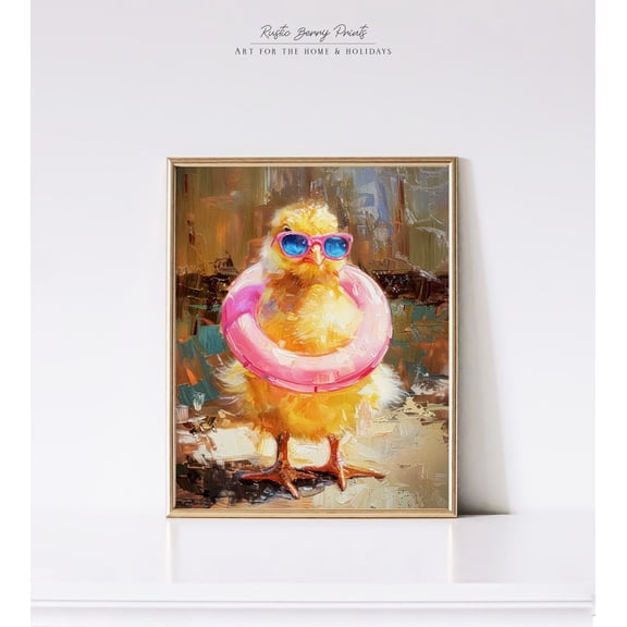 Chicken In Sunglasses Art Print Summer Home Decor Unframed Paper Poster 24x36in