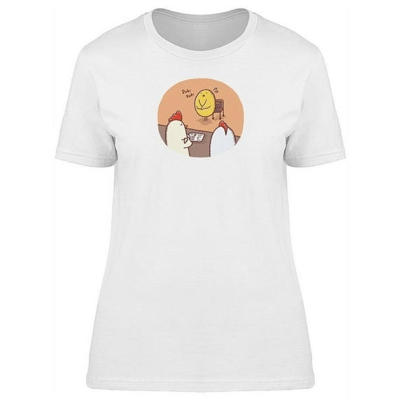 Chicken Interview Funny Cartoon T-Shirt Women -Image by Shutterstock, Female Large