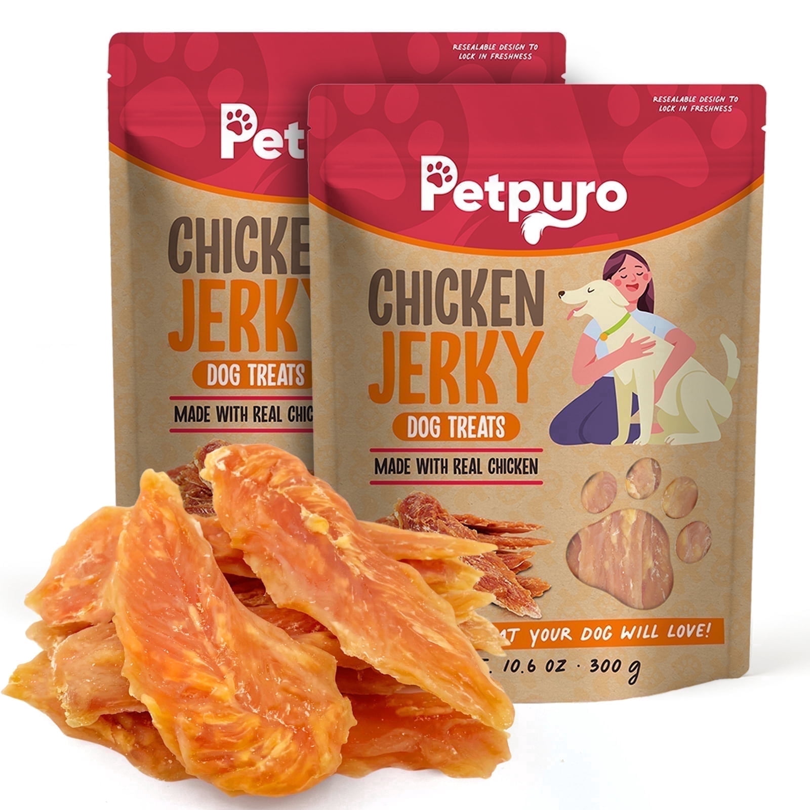 Petpuro Chicken Jerky Dog Treats, Grain-Free Chewy Strips for Small Medium Large Dogs, 1.35 Pound